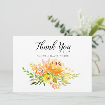 Watercolor Yellow Floral Rustic Wedding  Thank You Card