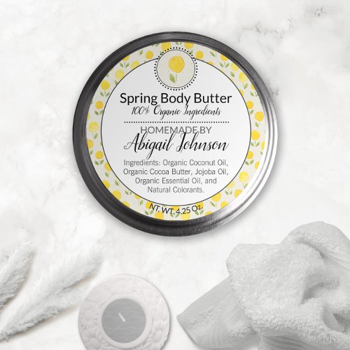 Watercolor Yellow Floral ScrubBody Butter Label