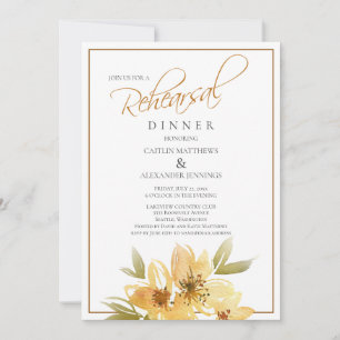 Watercolor Yellow Floral Wedding Rehearsal Dinner  Invitation