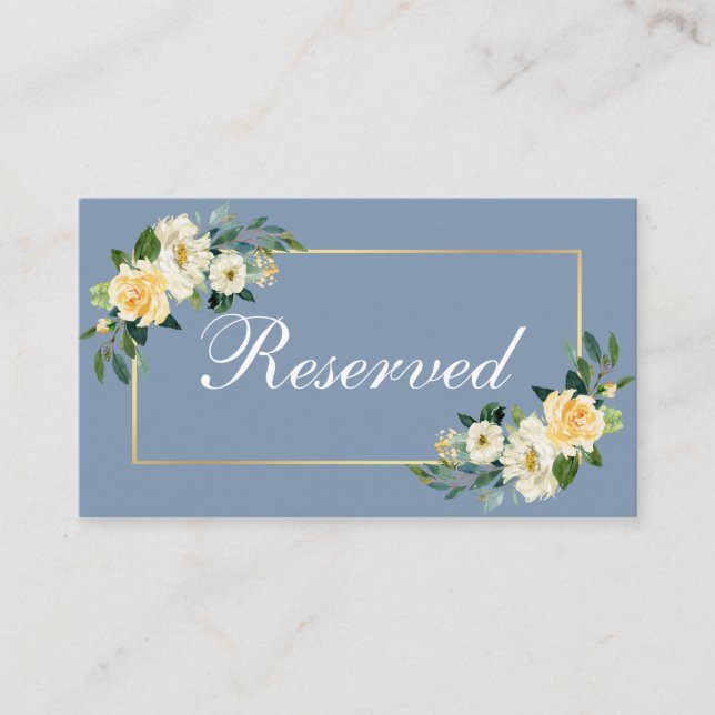 Watercolor Yellow Floral Wedding Reserved Gold Place Card (Front)