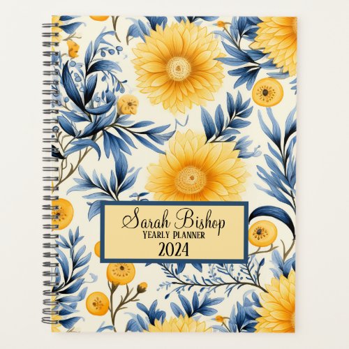 Watercolor Yellow Floral Yearly Planner Hardcover 