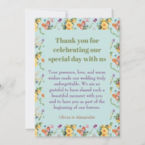 Watercolor Yellow Flowers & Floral Pattern Design Thank You Card