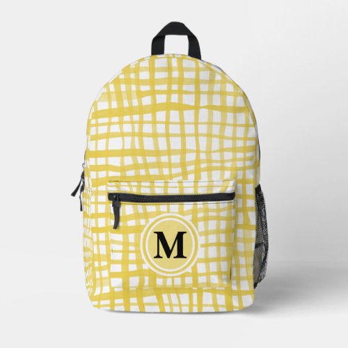Watercolor yellow gingham monogram printed backpack