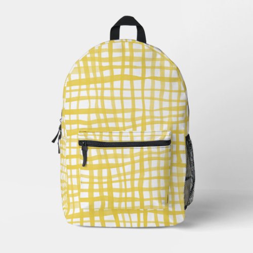 Watercolor yellow gingham pattern printed backpack