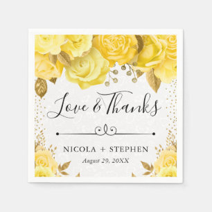 Watercolor Yellow Glam Roses Wedding Napkins