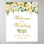 Watercolor Yellow Gold Floral Wedding Welcome Poster at Zazzle