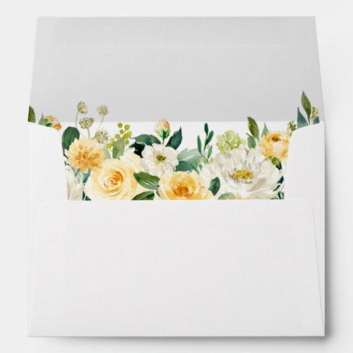 Watercolor Yellow Gold White Green Floral Wedding Envelope