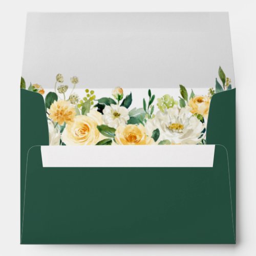 Watercolor Yellow Gold White Green Floral Wedding Envelope