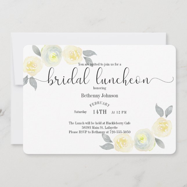 Watercolor Yellow Gray Bridal Luncheon Invitation (Front)