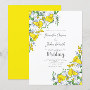 Watercolor Yellow Gray Floral Wedding Invitation