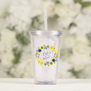 Watercolor Yellow Gray Floral Wreath Wedding Acrylic Tumbler