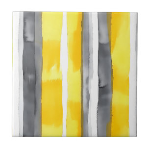 Watercolor Yellow Gray White Striped Ceramic Tile