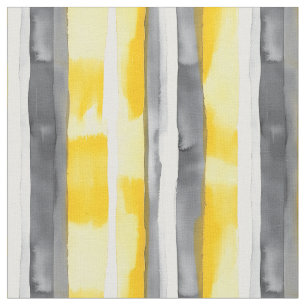 Watercolor Yellow Gray White Striped Fabric