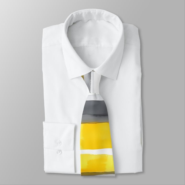 Watercolor Yellow Gray White Striped  Neck Tie (Tied)