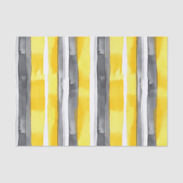 Watercolor Yellow Gray White Striped  Tissue Paper (Front)