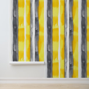 Watercolor Yellow Gray White Striped Wallpaper