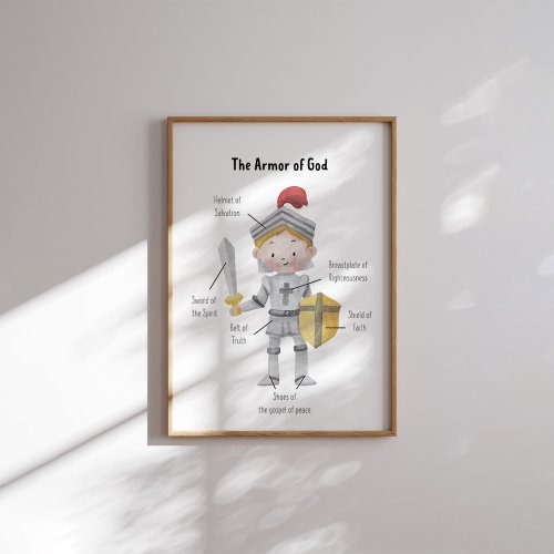 Watercolor Yellow hair boy the armor of God print