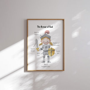 Watercolor yellow hair girl the armor of God print