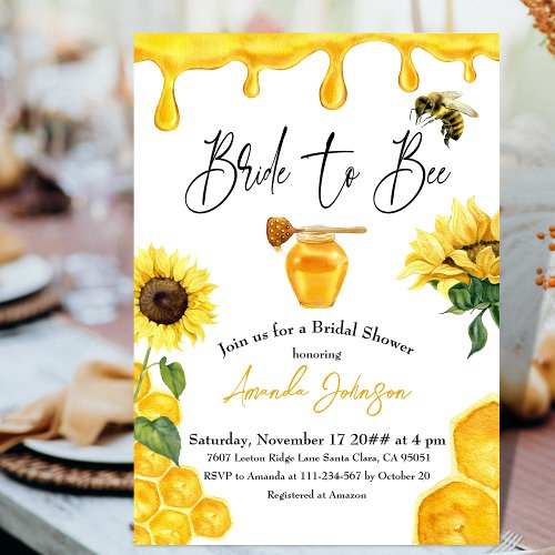 Watercolor Yellow Honey Bride to Bee Bridal Shower Invitation