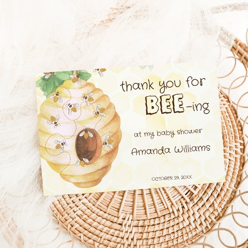 watercolor yellow honey bumble bee baby shower  thank you card