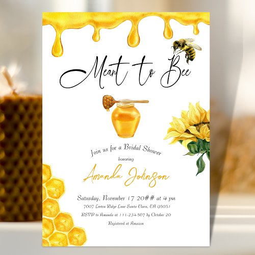 Watercolor Yellow Honey Meant to Bee Bridal Shower Invitation