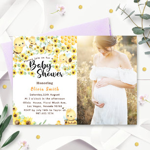 Watercolor Yellow Honey Sunflower Bee Baby Shower Invitation