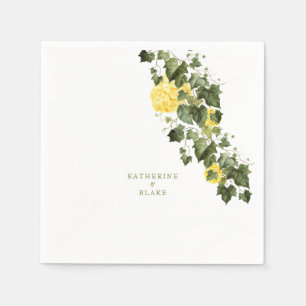 Watercolor Yellow Hydrangeas Names Wedding Napkins