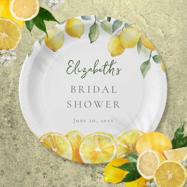 Watercolor Yellow Lemon Citrus Bridal Shower Paper Plates (Watercolor Yellow Lemon Citrus Bridal Shower Paper Plates)
