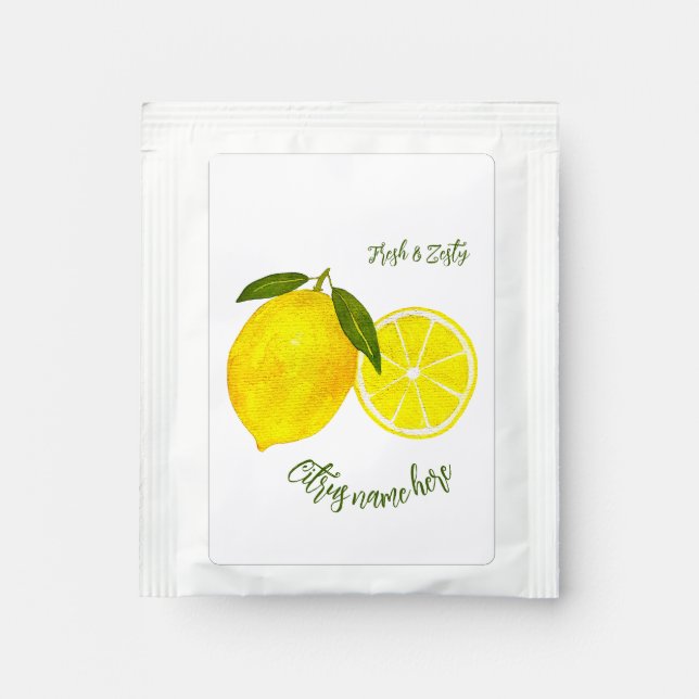 Watercolor Yellow Lemon Tea Bag Drink Mix (Front)