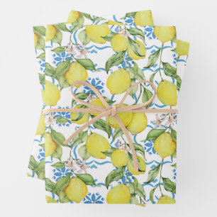 Watercolor Yellow Lemons and Lemon Flowers Wrapping Paper Sheets