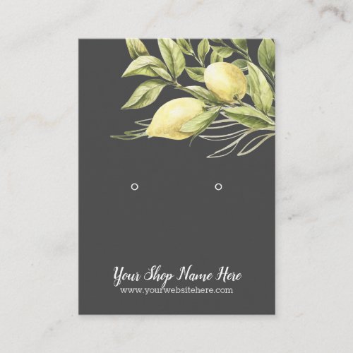 Watercolor Yellow Lemons Gray  Earring Display Business Card