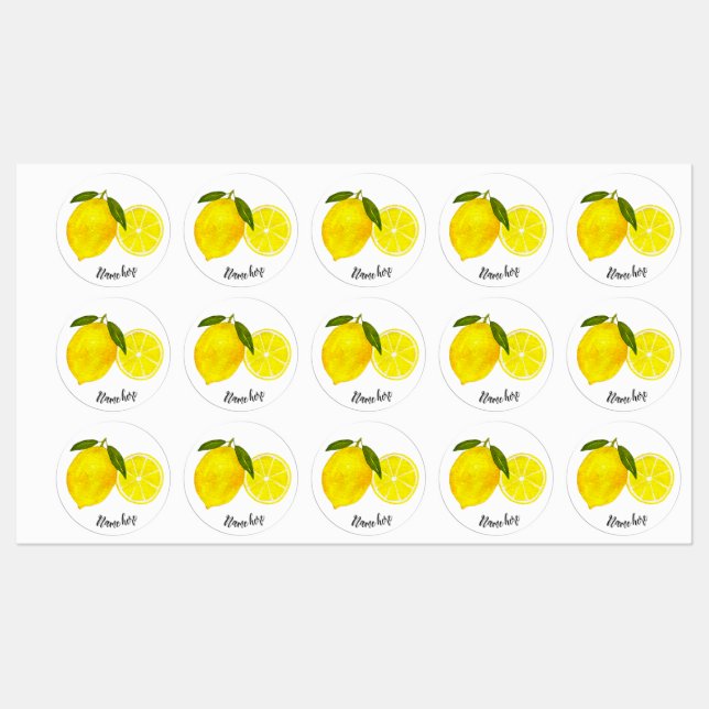 Watercolor Yellow Lemons Labels (Sheet)