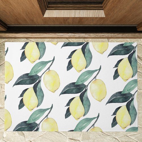 Watercolor Yellow Lemons Seamless Pattern Doormat