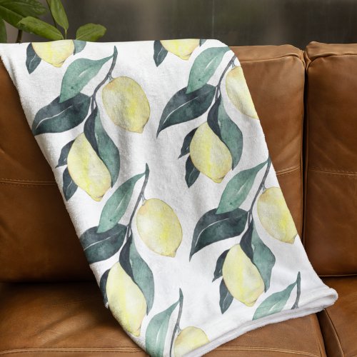Watercolor Yellow Lemons Seamless Pattern Fleece Blanket