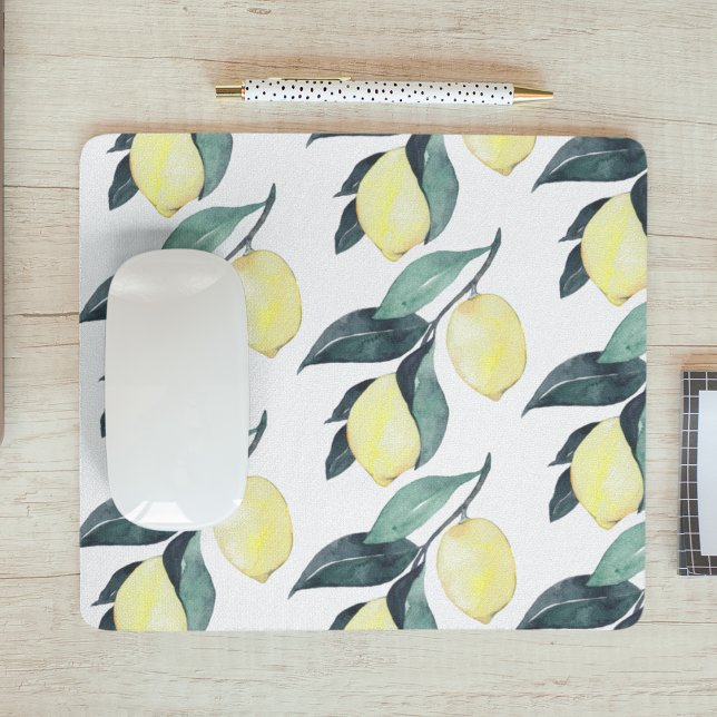 Watercolor Yellow Lemons Seamless Pattern Mouse Pad (Creator Uploaded)