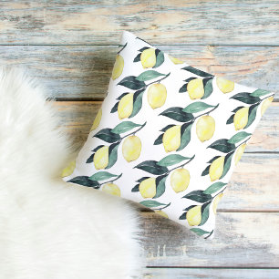 Watercolor Yellow Lemons Seamless Pattern Outdoor Pillow