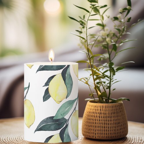 Watercolor Yellow Lemons Seamless Pattern Pillar Candle