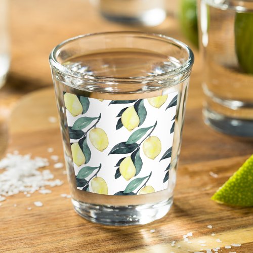 Watercolor Yellow Lemons Seamless Pattern Shot Glass