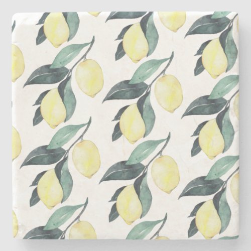 Watercolor Yellow Lemons Seamless Pattern Stone Coaster