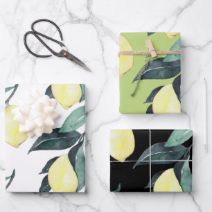 Watercolor Yellow Lemons Seamless Pattern Wrapping Paper Sheets