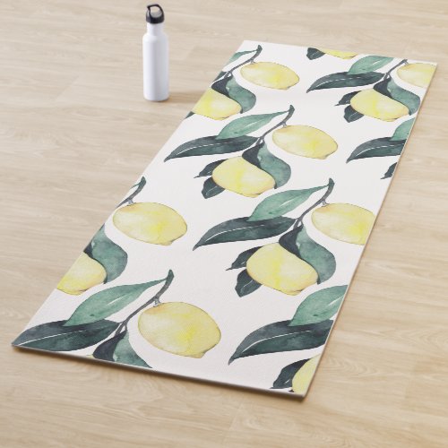 Watercolor Yellow Lemons Seamless Pattern Yoga Mat