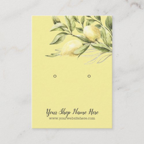 Watercolor Yellow Lemons  White Earring Display Business Card