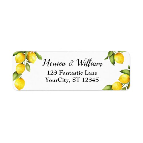 Watercolor Yellow Lemons with Fresh Greenery Label