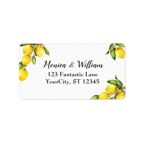 Watercolor Yellow Lemons with Greenery Label