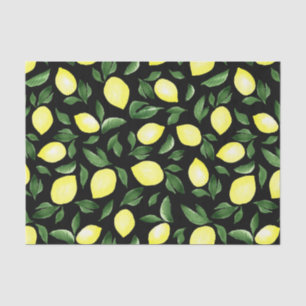 Watercolor Yellow Lemons with Leaves Black Tissue Paper