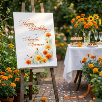 Watercolor Yellow Orange Marigold Birthday Welcome Foam Board