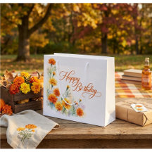 Watercolor Yellow Orange Marigold Happy Birthday 