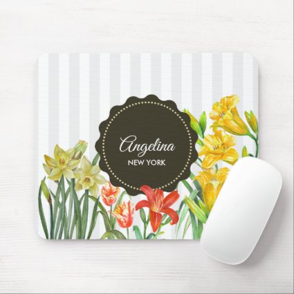 Watercolor Yellow Orange Parrot Tulips Mouse Pad