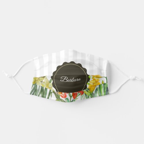 Watercolor Yellow Orange Spring Flowers Adult Cloth Face Mask