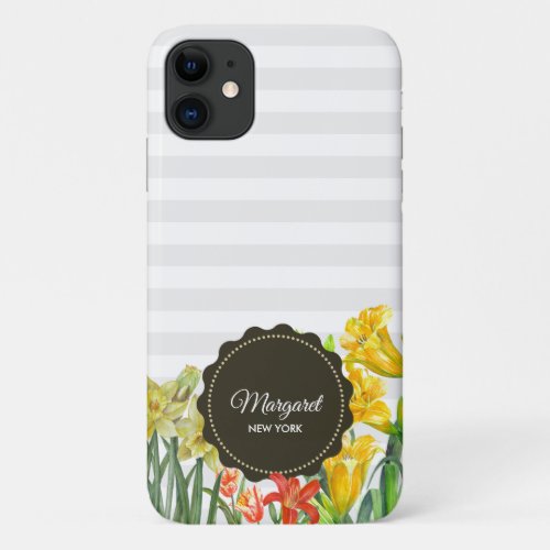 Watercolor Yellow Orange Spring Flowers iPhone 11 Case